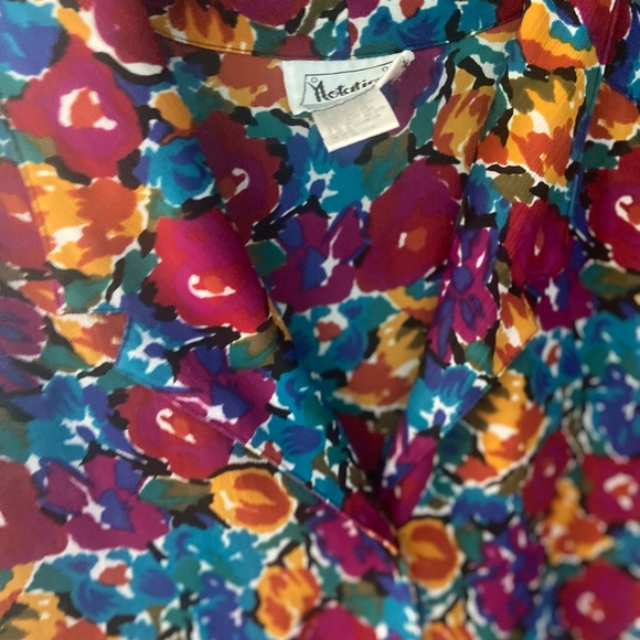 Vintage 80s Notations Short Sleeve Floral Button Up Blouse - Picture 6 of 6